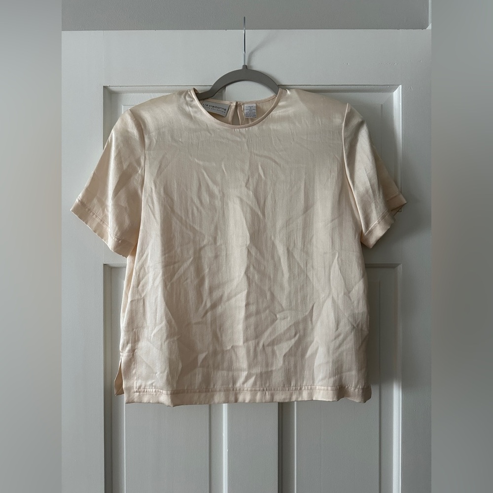 Vintage Liz Claiborne Petite 100% Silk Short Sleeve Blouse Shirt Top